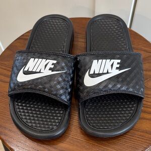 Nike Black Slides with White Swoosh